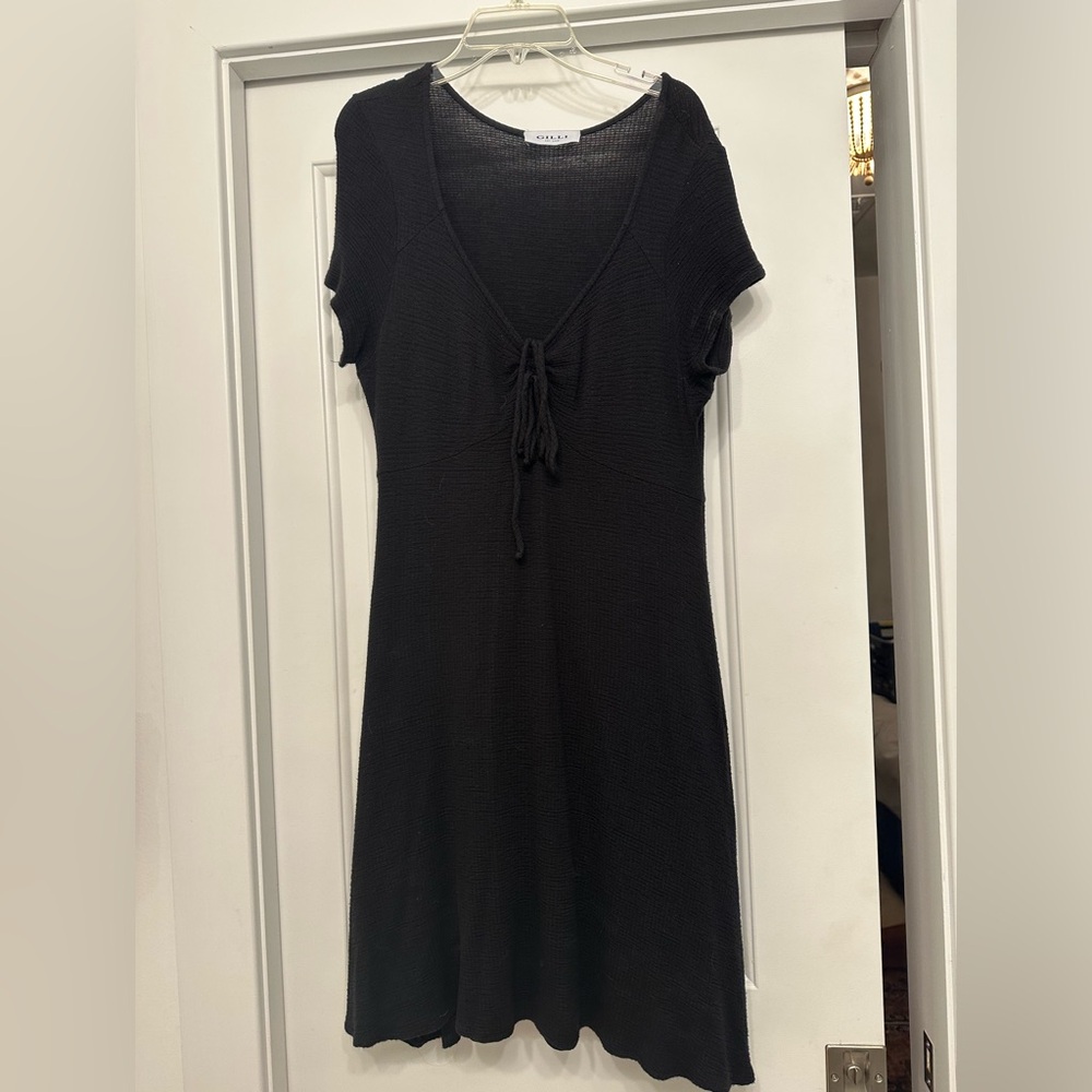 Gilli Black Knit Mini Dress Scoop Neck